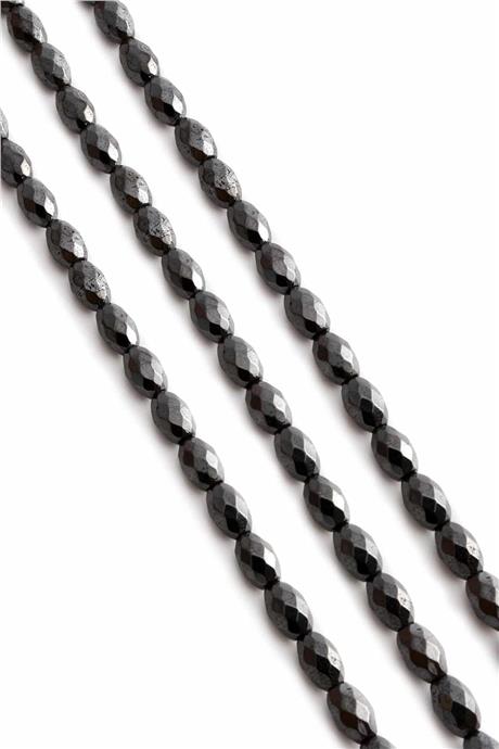 Hematite Natural Stone Shiny Smoked Barley Facet Cut 5x8mm String Of Beads