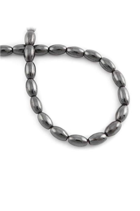 Hematite Natural Stone Shiny Smoked Barley Cut 5x8mm String Of Beads