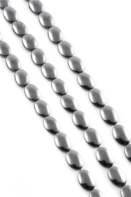 Hematit Doğal Taş Parlak Füme Bombeli Oval Kesim 10x14mm Dizi [AA]