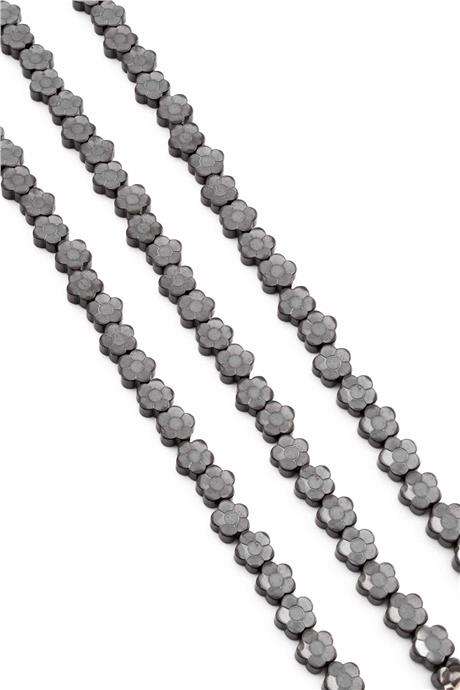 Hematite Natural Stone Shiny Smoked Flower Cut 8mm String Of Beads