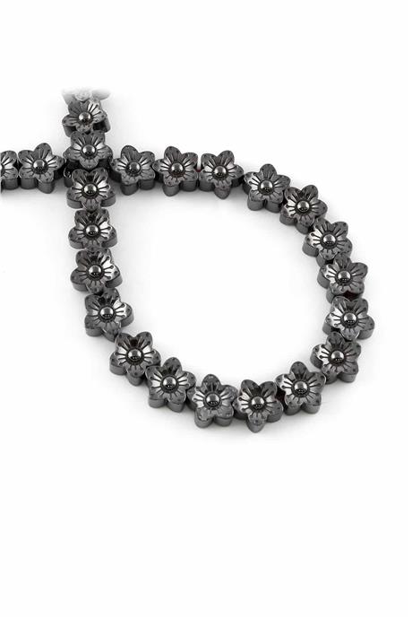 Hematite Natural Stone Shiny Smoked Flower Cut 10mm String Of Beads