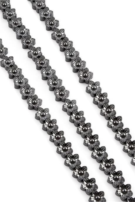 Hematite Natural Stone Shiny Smoked Flower Cut 10mm String Of Beads