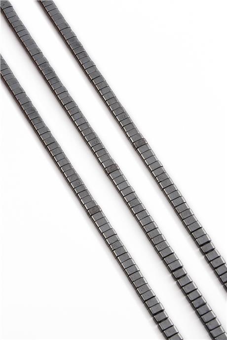 Hematite Natural Stone Shiny Smoked Double Hole 4x2mm String Of Beads