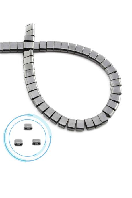Hematite Natural Stone Shiny Smoked Double Hole 6x4mm String Of Beads