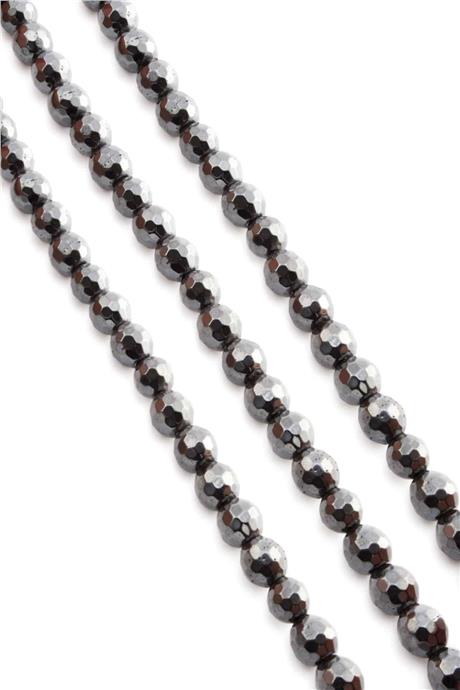 Hematite Natural Stone Shiny Smoked Facet Cut 8mm String Of Beads
