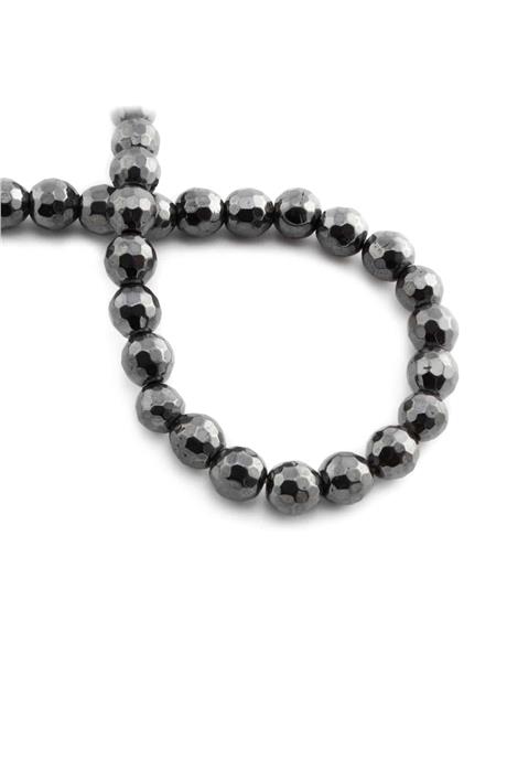 Hematite Natural Stone Shiny Smoked Facet Cut 8mm String Of Beads