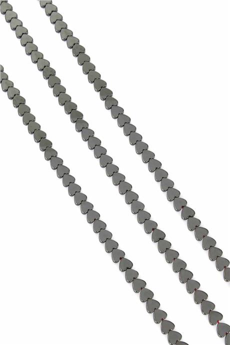 Hematite Natural Stone Shiny Smoked Heart Cut 6mm String Of Beads
