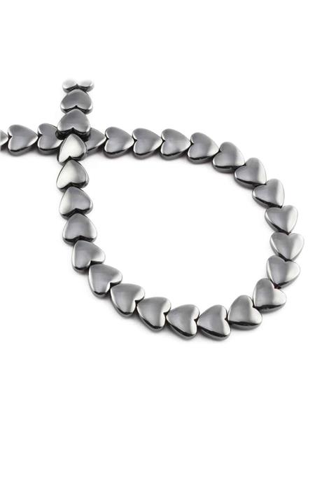Hematit Taşı Kalp Kesim Parlak Füme 8mm Doğal Taş Dizi