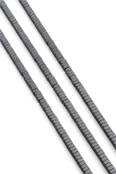 Hematite Natural Stone Shiny Smoked Square Dore Cut 4x2mm String Of Beads