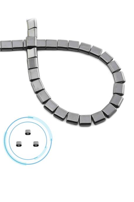 Hematite Natural Stone Shiny Smoked Square Cut Double Hole 6x6mm String Of Beads