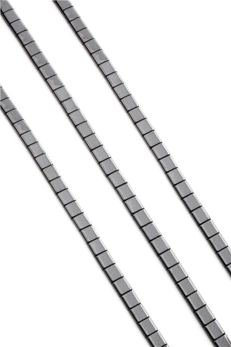 Hematite Natural Stone Shiny Smoked Square Cut Double Hole 6x6mm String Of Beads
