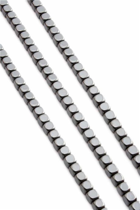 Hematite Natural Stone Shiny Smoked Square Cut 6x6mm String Of Beads
