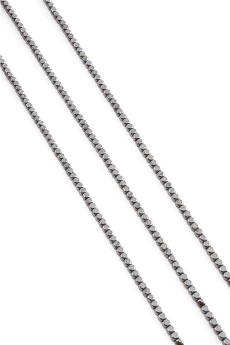Hematite Natural Stone Shiny Smoked Square Cut 3x3mm String Of Beads