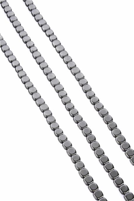 Hematite Natural Stone Shiny Smoked Square Cut 6x6mm String Of Beads