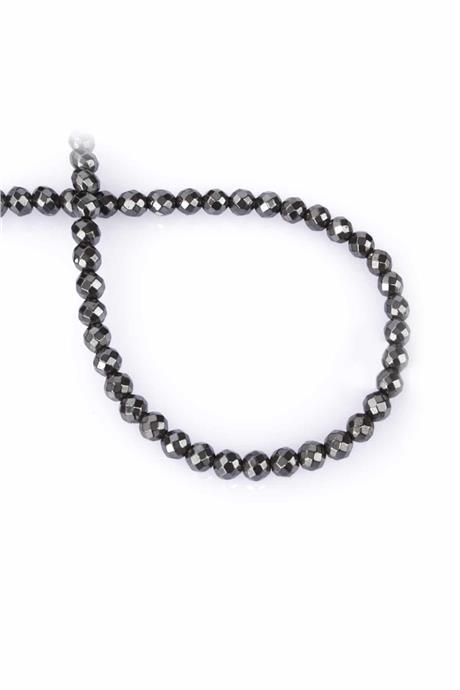 Hematite Natural Stone Shiny Smoked Globe Facet Cut 6mm String Of Beads