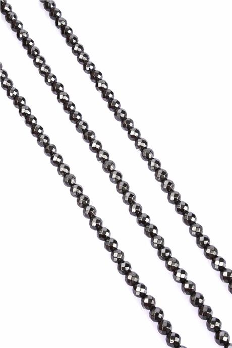 Hematite Natural Stone Shiny Smoked Globe Facet Cut 6mm String Of Beads