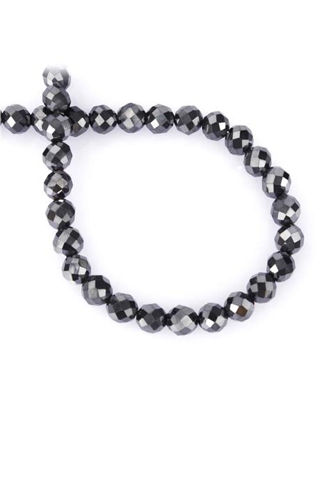 Hematite Natural Stone Shiny Smoked Globe Crystal Cut 8mm String Of Beads