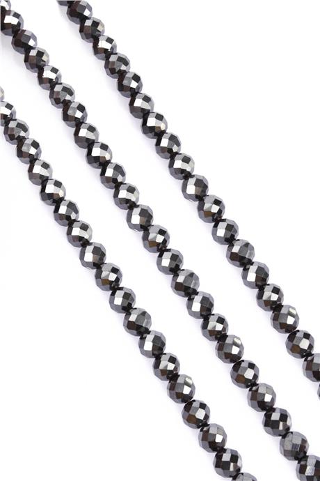 Hematite Natural Stone Shiny Smoked Globe Crystal Cut 8mm String Of Beads