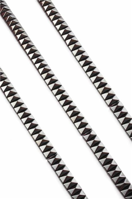 Hematite Natural Stone Shiny Smoked Pyramid Cut Double Hole 8x4mm String Of Beads