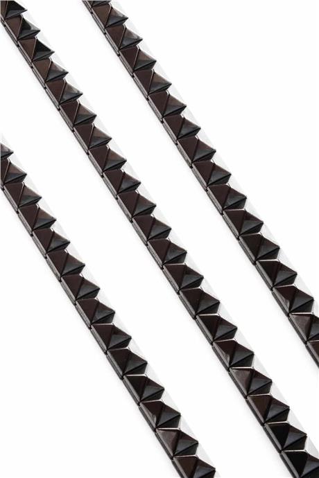 Hematite Natural Stone Shiny Smoked Pyramid Cut 8x8mm String Of Beads