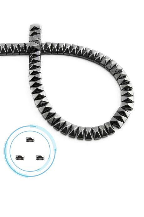 Hematite Natural Stone Shiny Smoked Pyramid Cut Double Hole 6x3mm String Of Beads