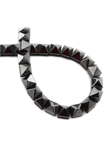 Hematite Natural Stone Shiny Smoked Pyramid Cut 8x8mm String Of Beads