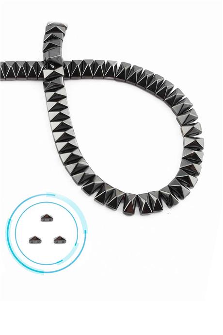 Hematite Natural Stone Shiny Smoked Pyramid Cut Double Hole 8x4mm String Of Beads