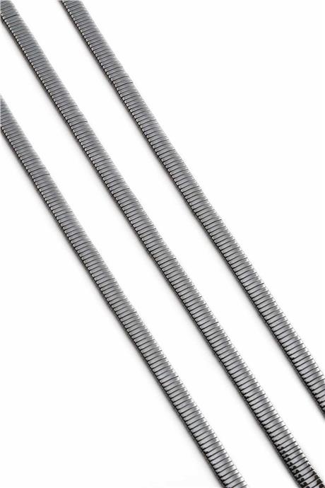 Hematit Doğal Taş Parlak Füme Rondela Kesim Çift Delik 5x1mm Dizi [AA]