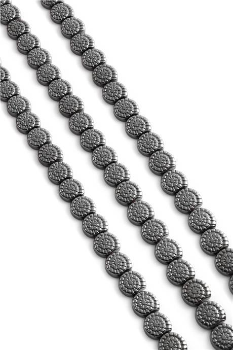 Hematite Natural Stone Shiny Smoked Snail Shell Peel Cut 10mm String Of Beads