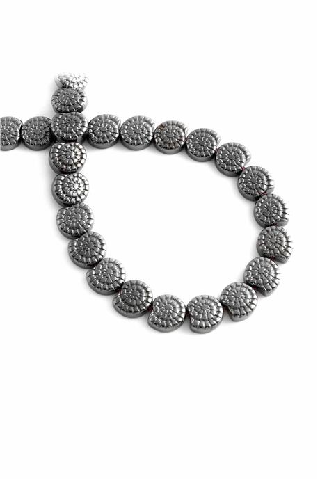 Hematite Natural Stone Shiny Smoked Snail Shell Peel Cut 10mm String Of Beads