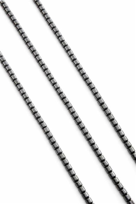 Hematite Natural Stone Shiny Smoked Cylinder Cut 4mm String Of Beads