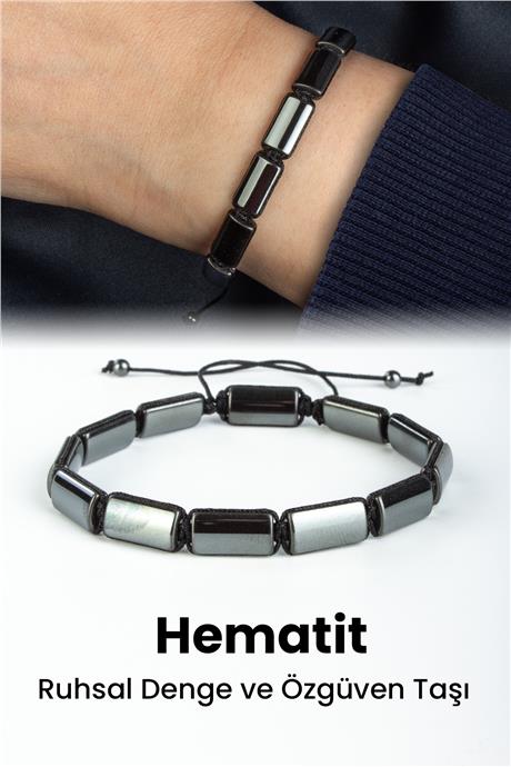 Hematit Doğal Taş Füme Dikdörtgen Kesim 7x13mm Makrome Bileklik