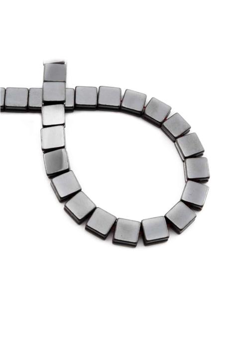 Hematite Natural Stone Shiny Smoked Flat Square Cut 8x8mm String Of Beads