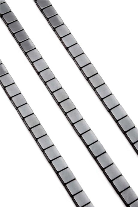 Hematite Natural Stone Shiny Smoked Flat Square Cut 8x8mm String Of Beads