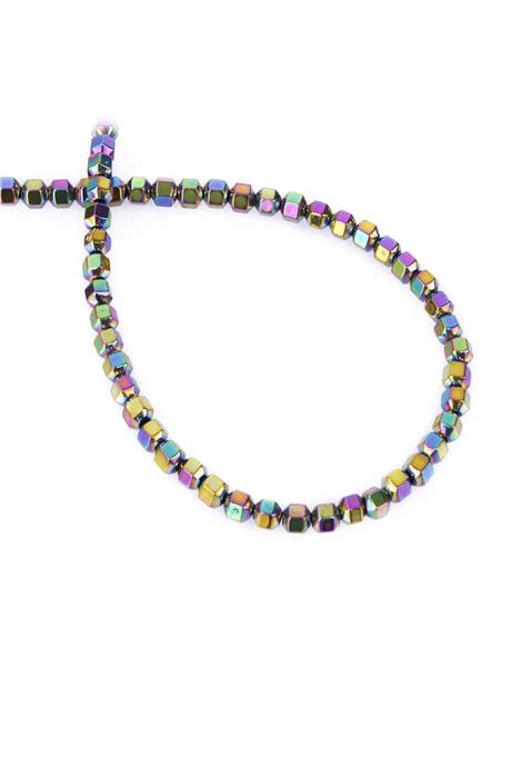 Hematit Taşı Özel Kesim Parlak Gökkuşağı 4x4mm Doğal Taş Dizi