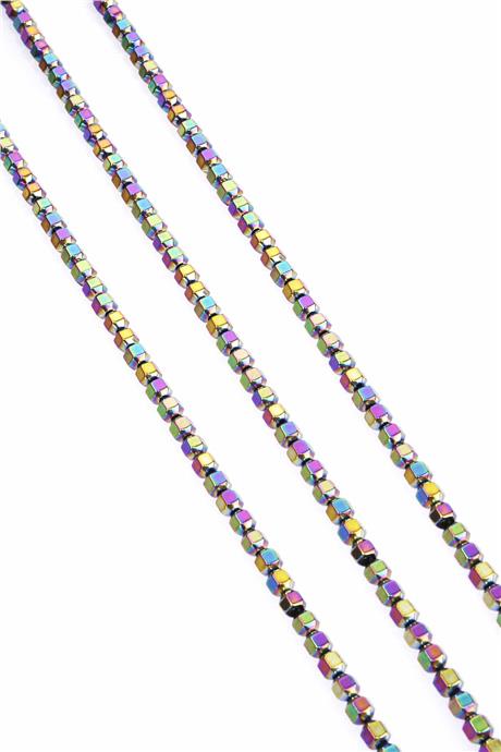 Hematit Taşı Özel Kesim Parlak Gökkuşağı 4x4mm Doğal Taş Dizi