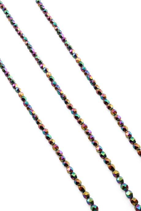 Hematit Taşı Hegzagonal Kesim Parlak Gökkuşağı 4x4mm Doğal Taş Dizi