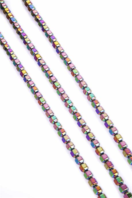 Hematit Taşı Özel Kesim Parlak Gökkuşağı 6x6mm Doğal Taş Dizi