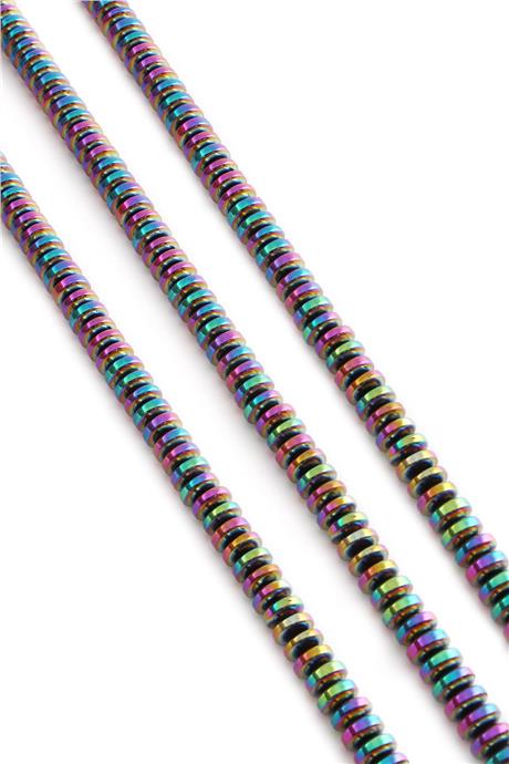 Hematit Doğal Taş Parlak Gökkuşağı Rondela Kesim 6x2mm Dizi [AA]