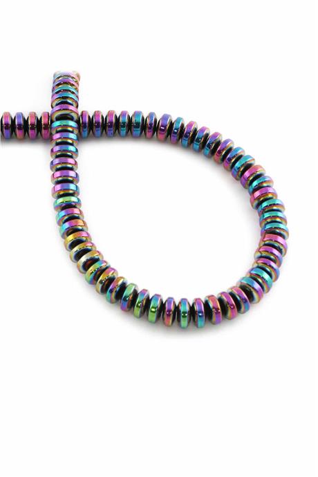 Hematit Doğal Taş Parlak Gökkuşağı Rondela Kesim 6x2mm Dizi [AA]