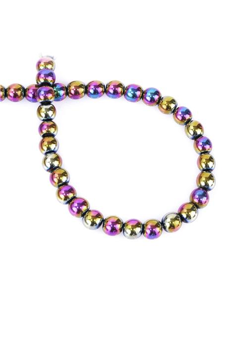 Hematit Taşı Küre Kesim Parlak Gökkuşağı 8mm Doğal Taş Dizi