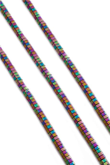 Hematite Natural Stone Shiny Rainbow Hexagon Cut 6x2mm String Of Beads