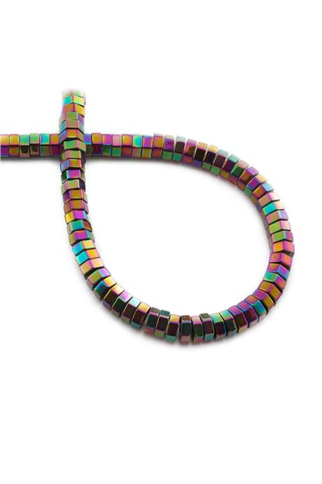 Hematite Natural Stone Shiny Rainbow Hexagon Cut 6x2mm String Of Beads