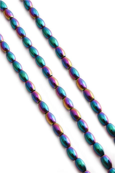 Hematite Natural Stone Shiny Rainbow Barley Cut 5x8mm String Of Beads