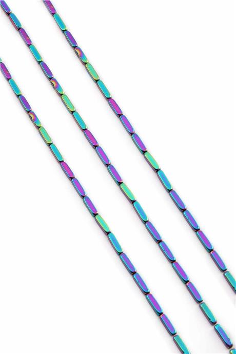 Hematit Doğal Taş Parlak Gökkuşağı Bombeli Dikdörtgen Kesim 2x8mm Dizi [AA]