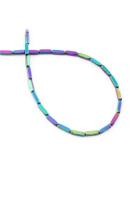 Hematit Doğal Taş Parlak Gökkuşağı Bombeli Dikdörtgen Kesim 2x8mm Dizi [AA]