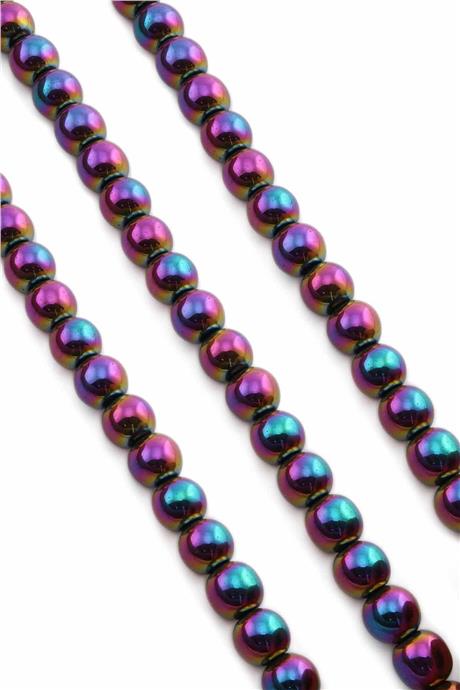 Hematite Natural Stone Shiny Rainbow Sergeant Cut 10mm String Of Beads