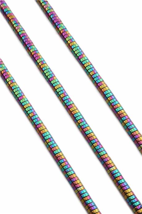 Hematite Natural Stone Shiny Rainbow Circle Cut 6x2mm String Of Beads