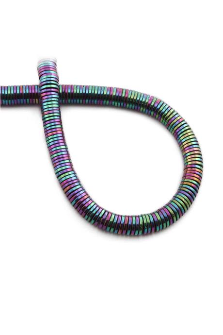 Hematite Natural Stone Shiny Rainbow Circle Cut 6x1mm String Of Beads