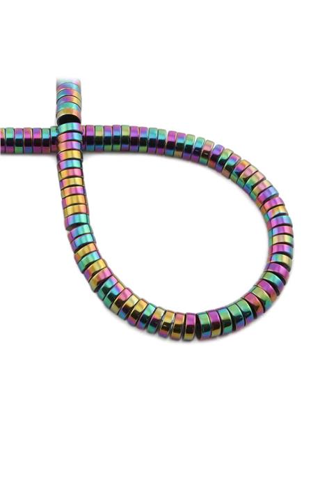 Hematite Natural Stone Shiny Rainbow Circle Cut 6x2mm String Of Beads